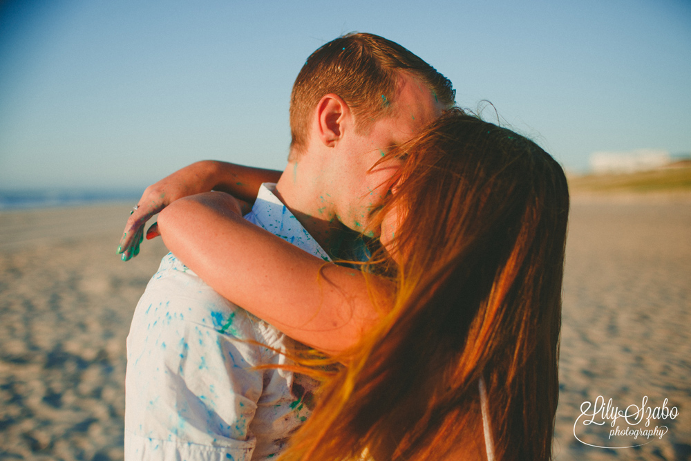 Colorful Holi Powder Beach Engagement Shoot