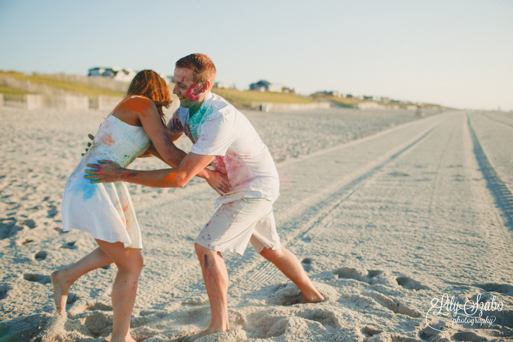 Colorful Holi Powder Beach Engagement Shoot