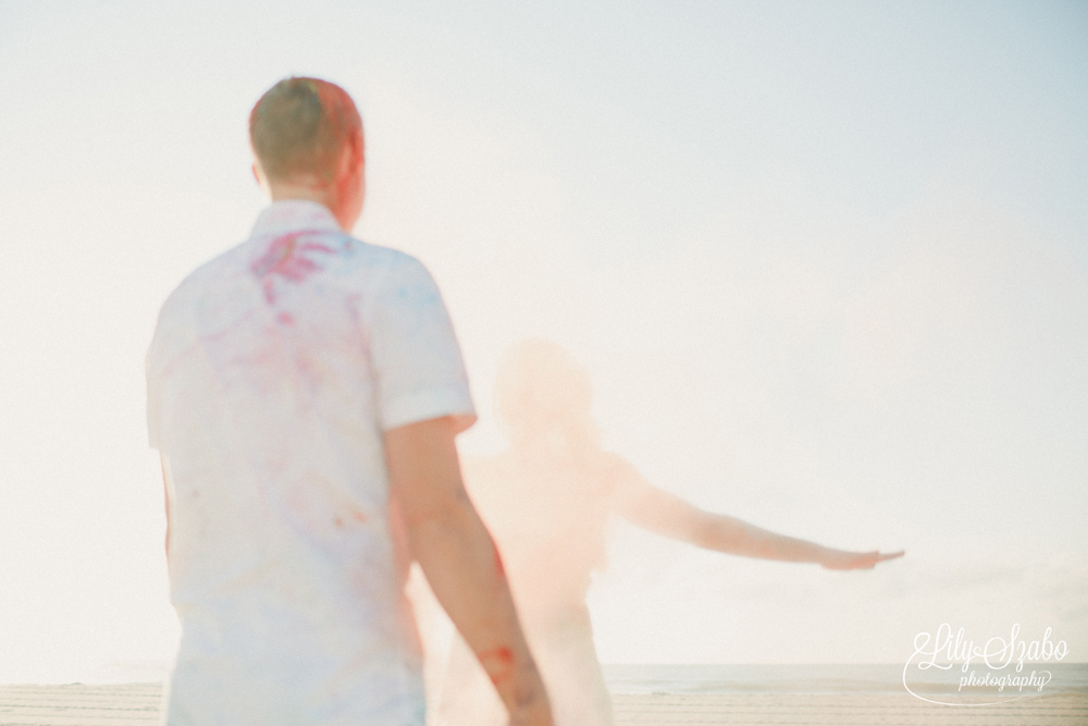 Colorful Holi Powder Beach Engagement Shoot