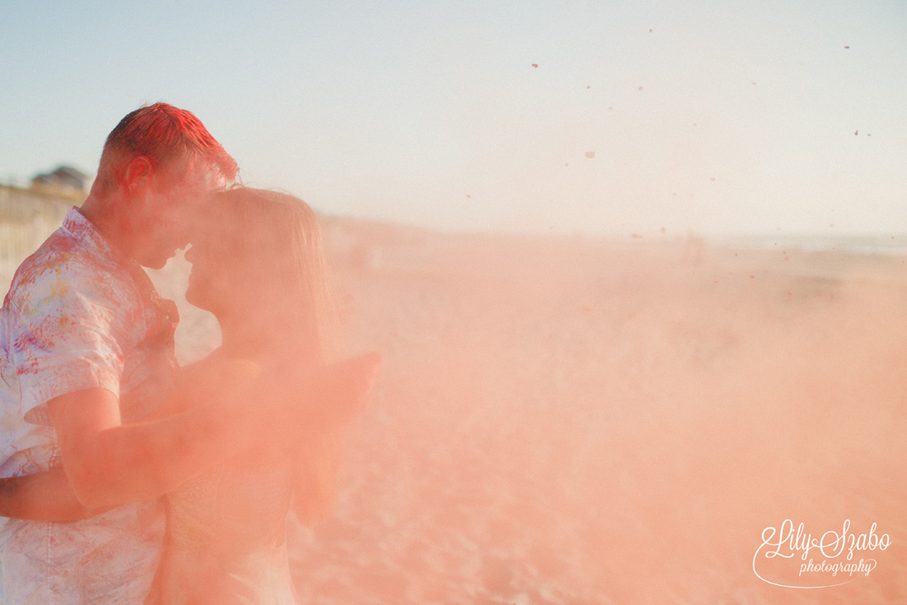 Colorful Holi Powder Beach Engagement Shoot