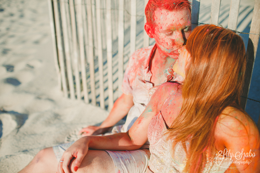 Colorful Holi Powder Beach Engagement Shoot