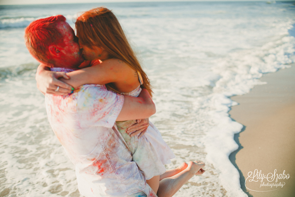 Colorful Holi Powder Beach Engagement Shoot