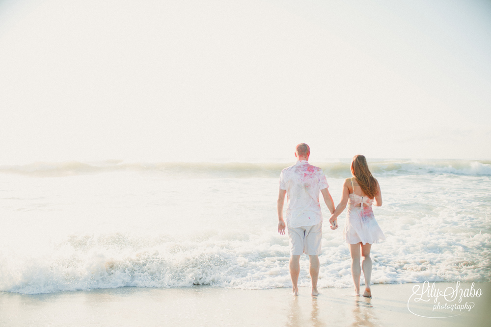 Colorful Holi Powder Beach Engagement Shoot