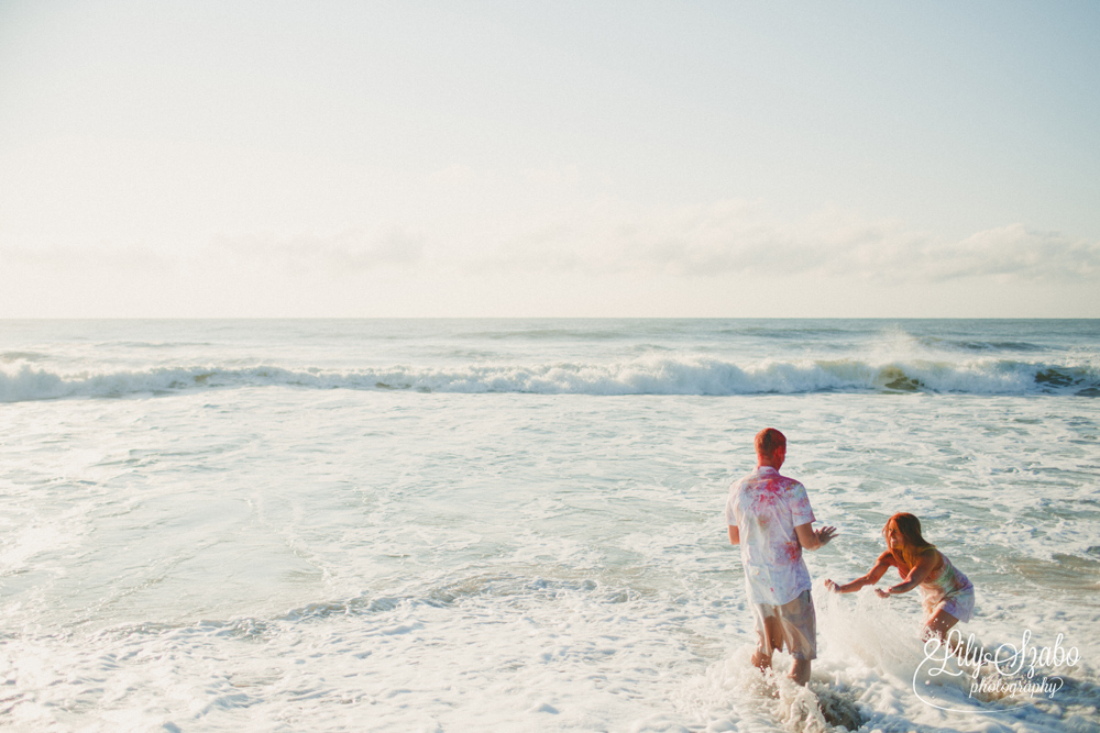 Colorful Holi Powder Beach Engagement Shoot